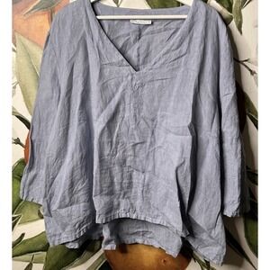 Bryn Walker XL Boxy Fit V Neck Oversize Linen Blouse 3/4 Sleeves